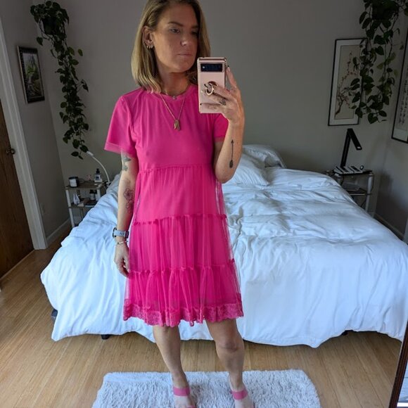 Wishlist Short Sleeve Mesh Skirt Dress Size Small - Picture 1 of 5